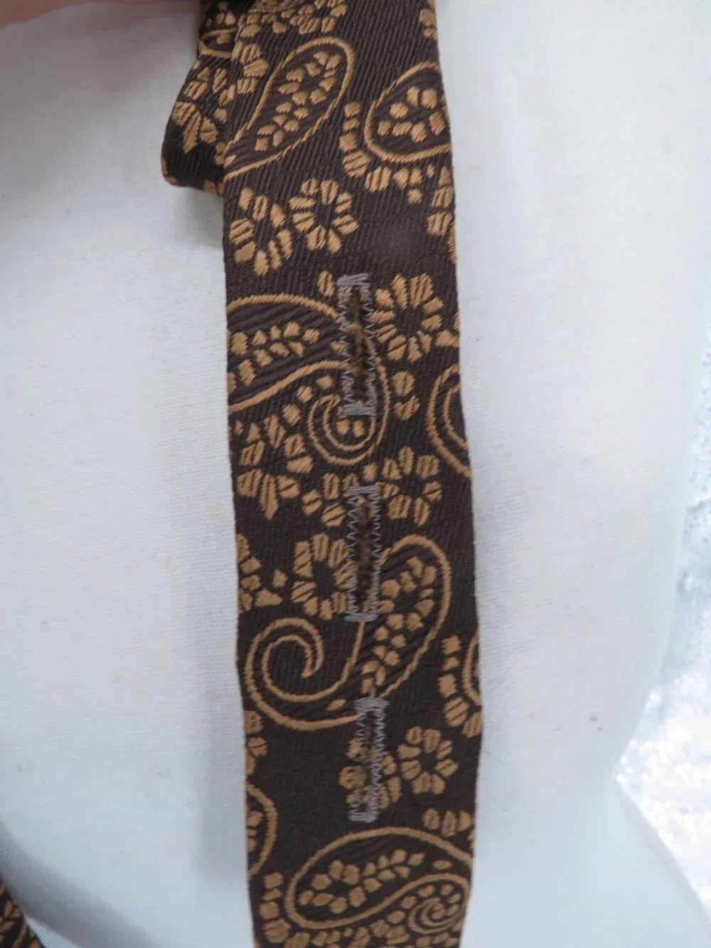 Vintage Smoothie Button Down Necktie Brown Gold Paisley Pattern Men OS Tie Retro